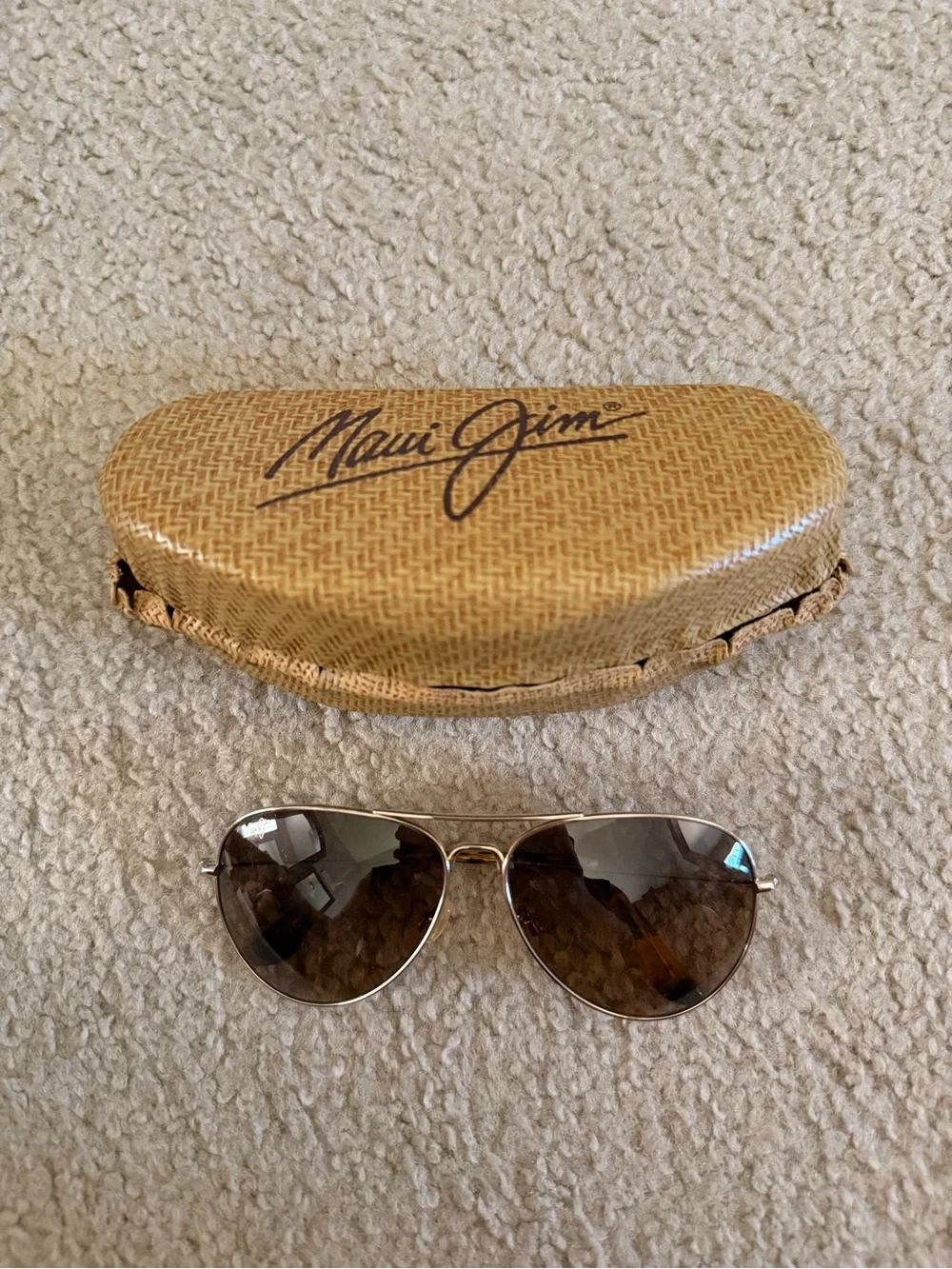 Maui Jim Gold Aviator Sunglasses with Brown Lenses